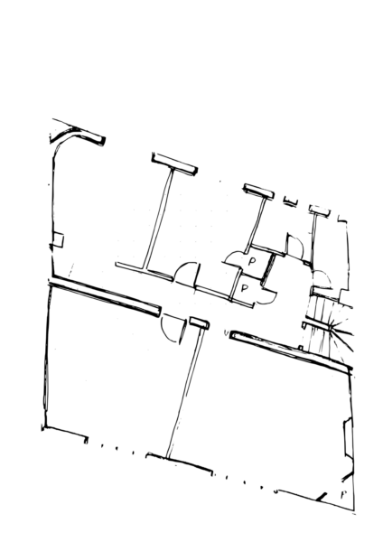 un plan de l'étage dessiné à la main et aux proportions conformes à celles du dessin précédent,  qui représente le rez de chaussée.